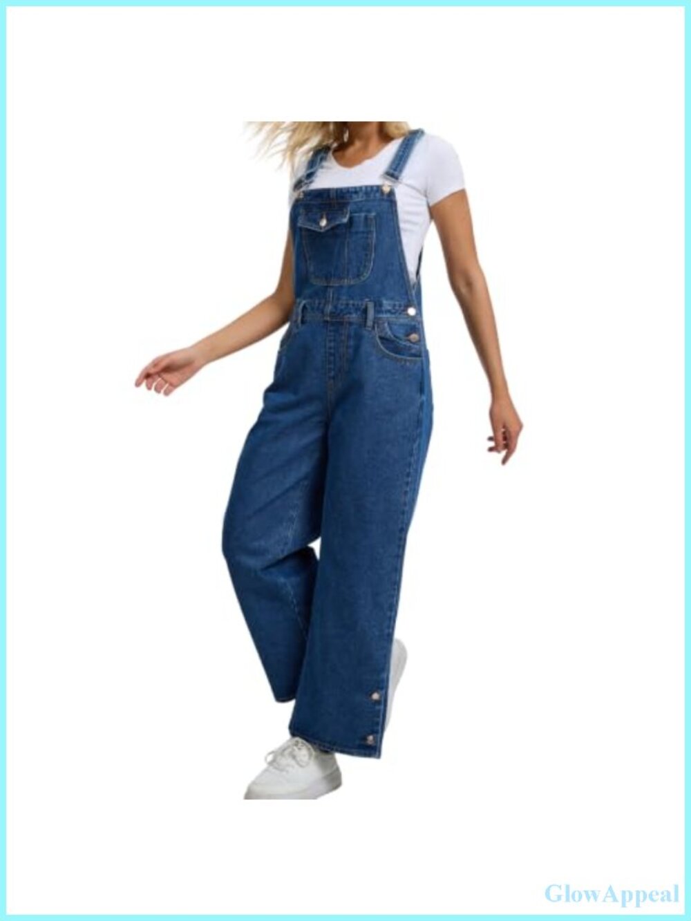 Womens Denim Bib Overalls Baggy Wide Leg Adjustable Strap Cotton Blend Jeans
